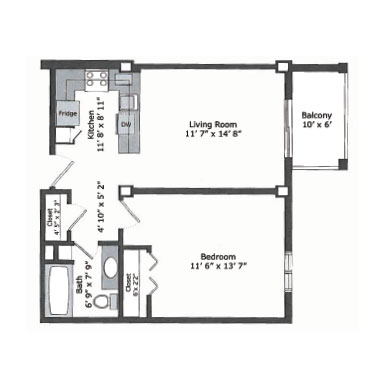 One bedroom apartment floor plan | Presbyterian Village Austell